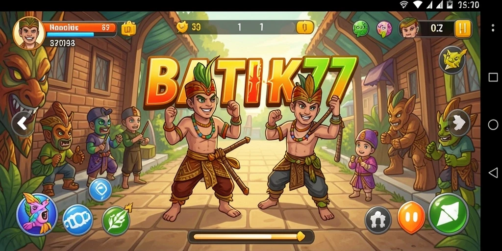 Tampilan gameplay menarik di <strong>BATIK77</strong> dengan karakter yang berwarna dan level yang menantang.