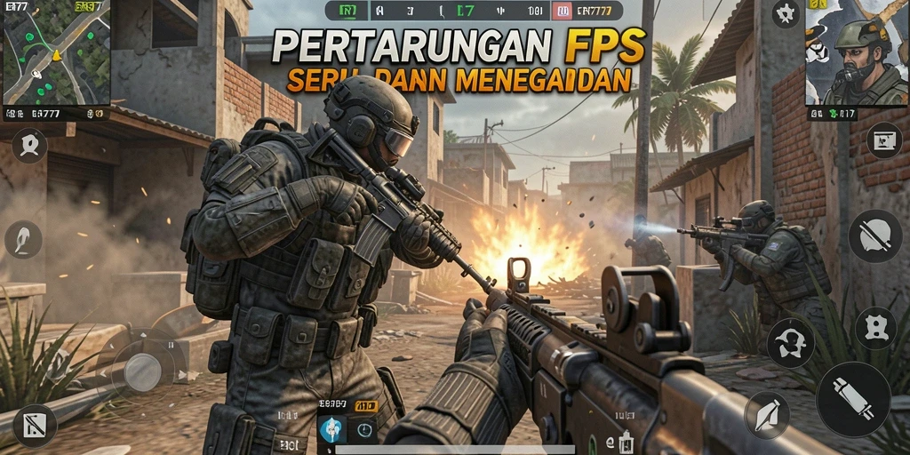 Screenshot utama ER777 menampilkan aksi intens dalam gameplay FPS.