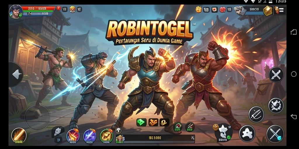 Tangkapan layar gameplay pertarungan ROBINTOGEL yang penuh aksi.